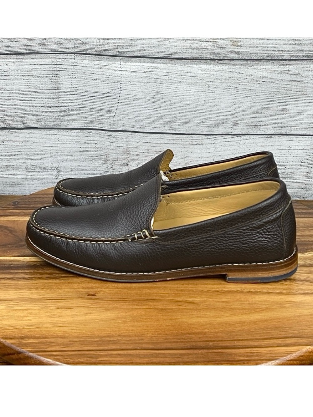 Austen Heller 8220 Dark Brown Leather Moc Toe Driving Loafers Slip On Size 8.5